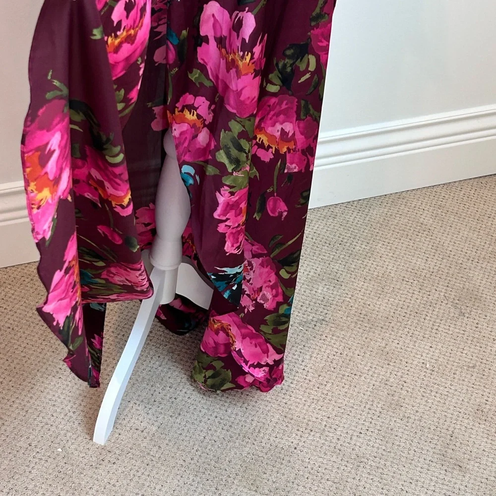 Xhilaration Burgundy Floral Maxi Dress with Pink Flowers - Picture 3 of 8